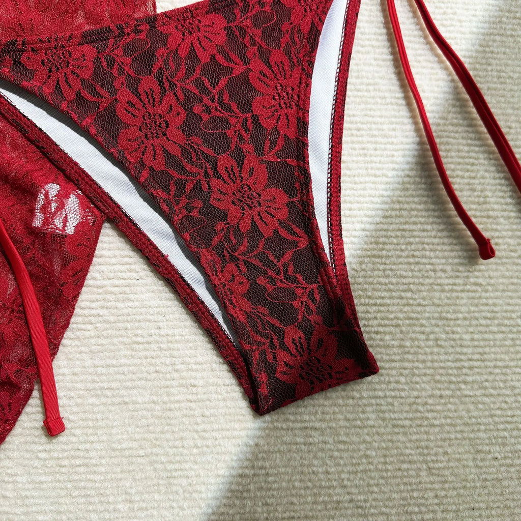 Bikini  3 Pièces – Dentelle Contrastée & Style Brésilien -plusieurs coloris