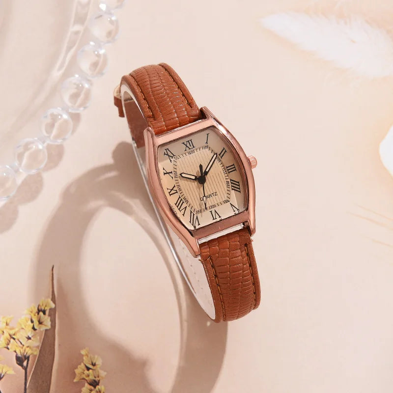Montre femme vintage – Bracelet cuir, mouvement quartz – Plusieurs coloris