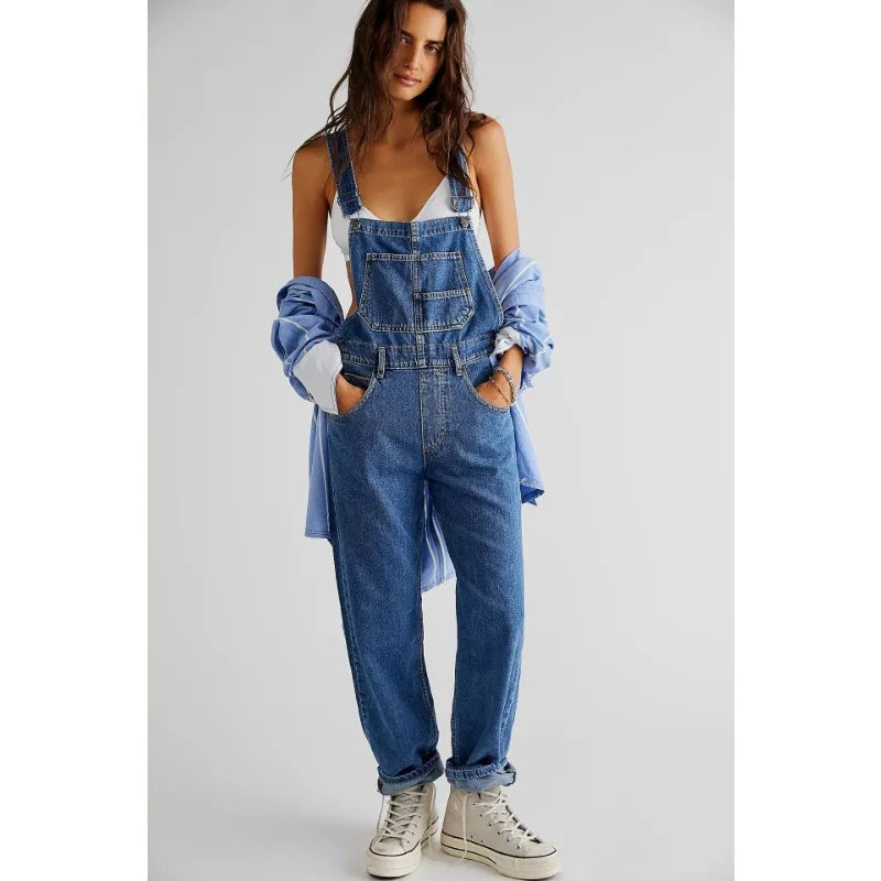Combinaison Salopette Femme – Denim Bleu Sans Manches À Bretelles -3 coloris