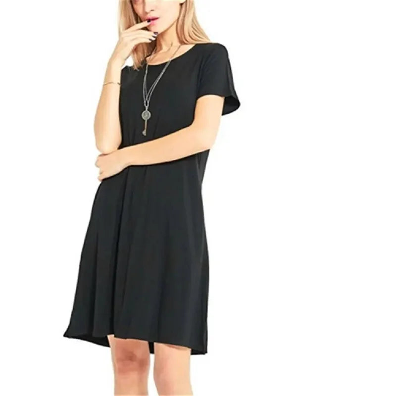 Robe Bohème Femme – Col Rond, Manches Courtes, Style Plage