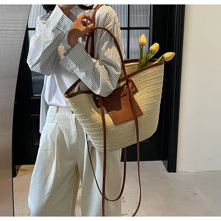 Sac tissé en paille – Fourre-tout plage été – Plusieurs coloris