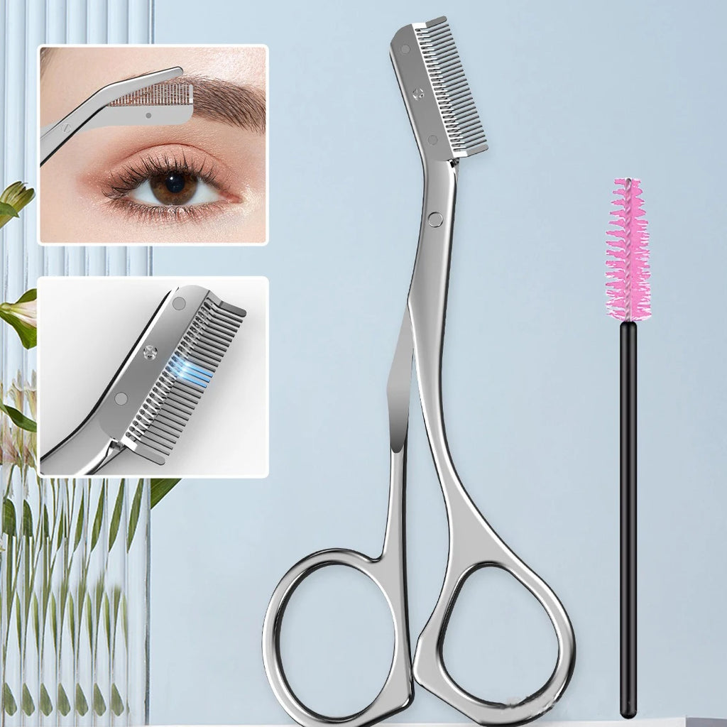 Kit Ciseaux à Sourcils en Acier Inoxydable avec Peigne – Plusieurs Coloris