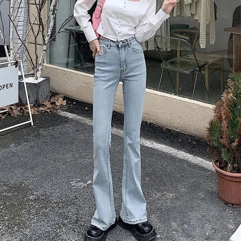 Jean flare vintage femme Taille haute, pattes d'eph, taille élastique