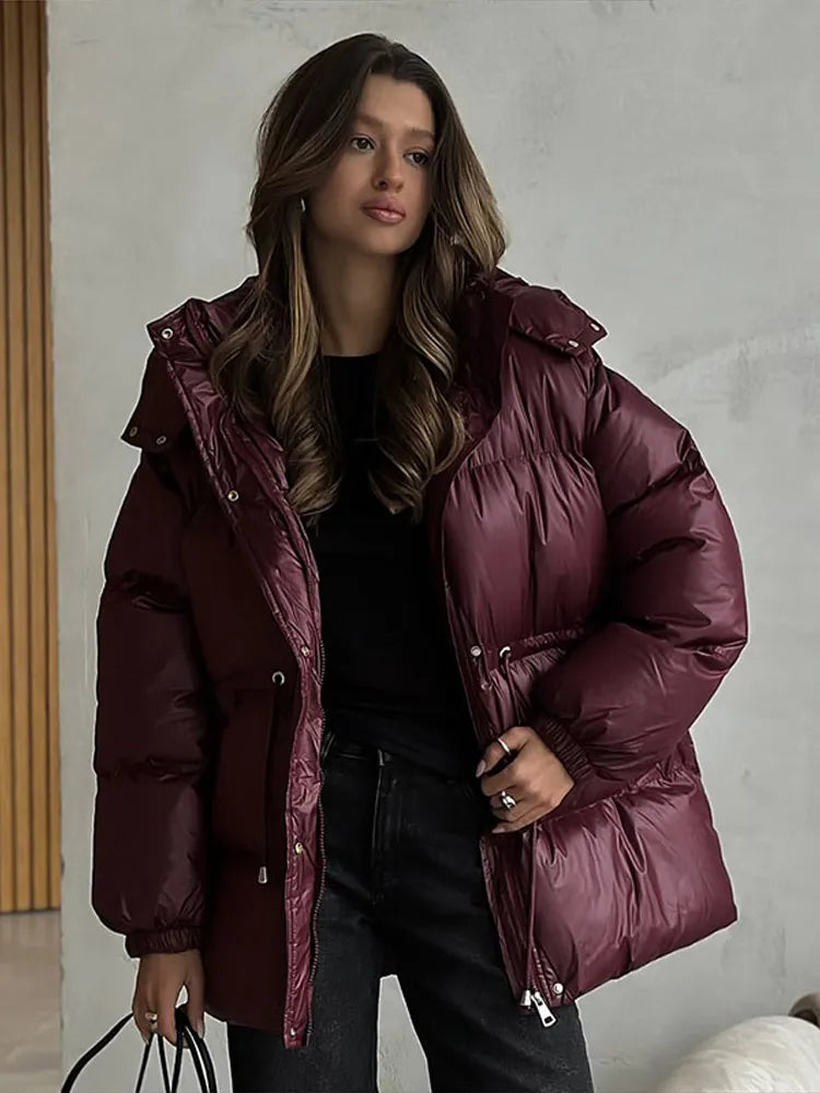 Doudoune à capuche femme – Coupe ample, cordon taille, épaisse – Streetwear chic 5 coloris