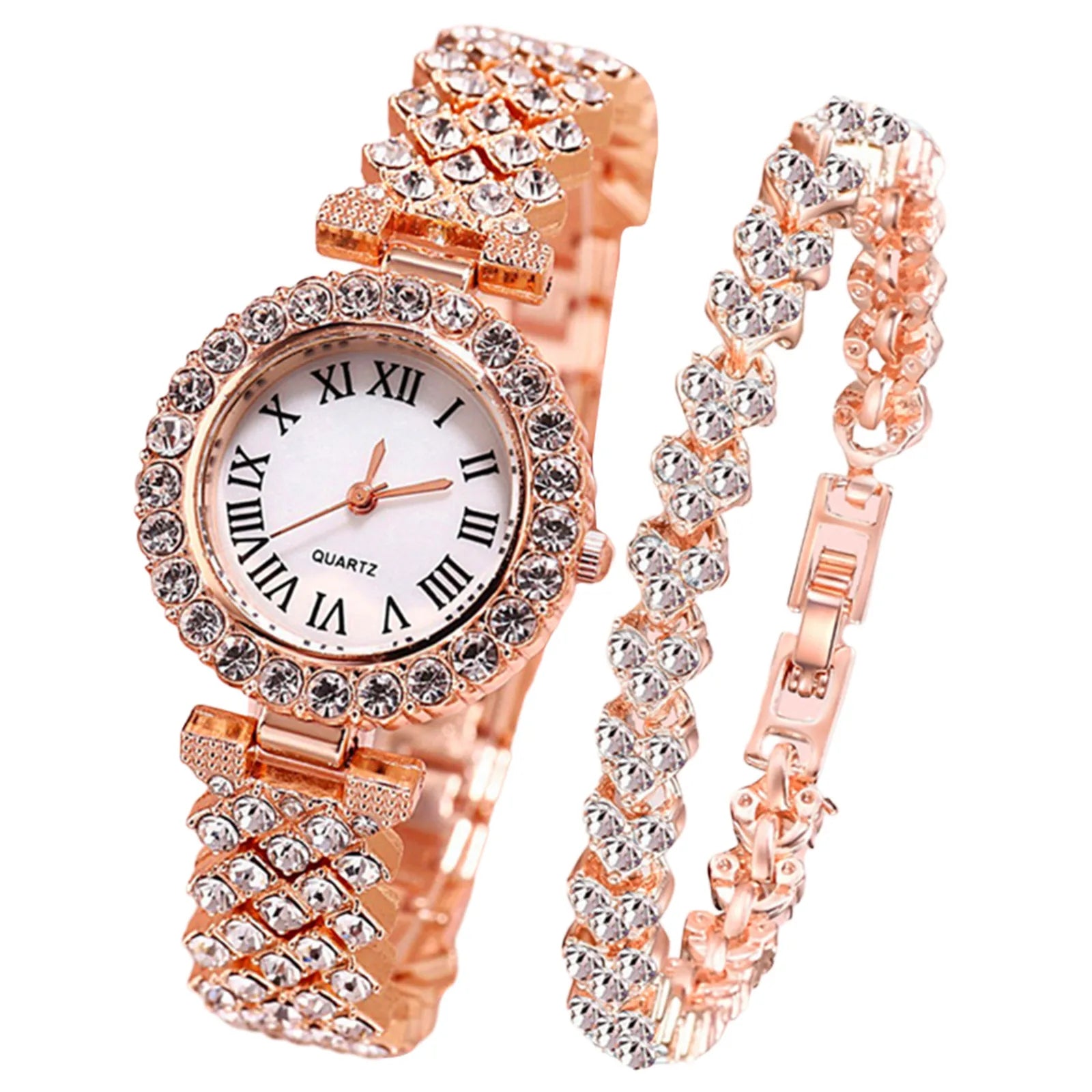 Montre femme diamant – Cadran rond, chiffres romains – Plusieurs coloris