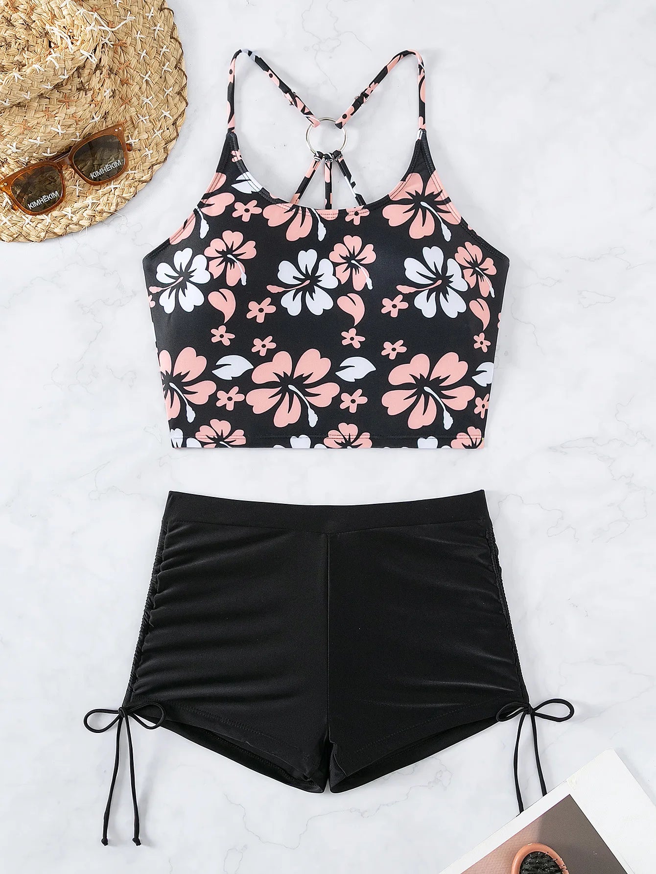 Bikini Femme 2 Pièces – Crop Top & Short Taille Haute (Plusieurs coloris)