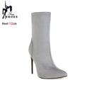 Bottines chaussettes femme  – Talon fin 12 cm, bout pointu, grande taille jusqu’au 46- 3 coloris