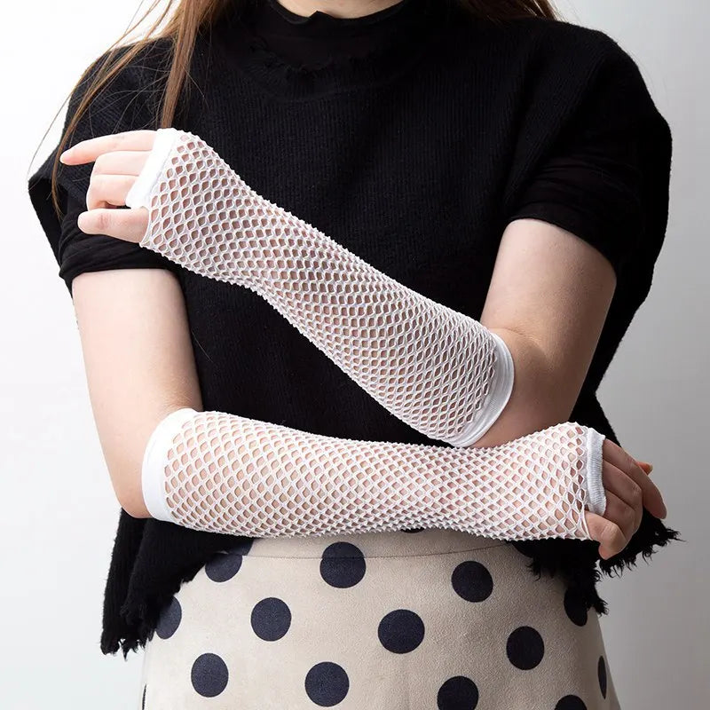Gants résille longs sans doigts style Gothique 8 coloris