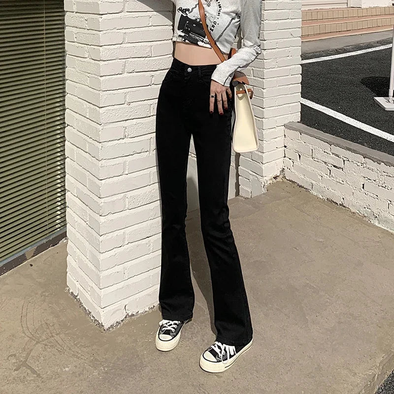 Jean Flare Femme – Taille Haute Coupe Slim Pattes d'Eph Streetwear
