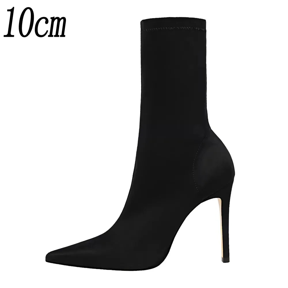 Bottines Chaussettes Femme – Bout Pointu & Talon Carré