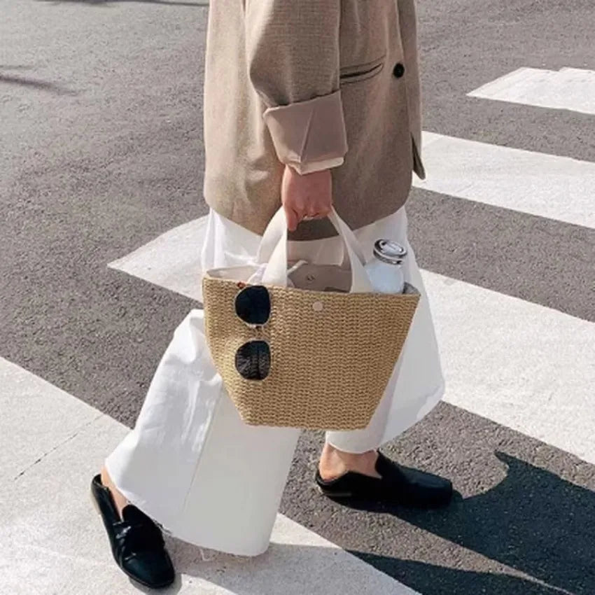 Sac en rotin tressé  – Grande capacité, plage été, éco-responsable 2 coloris