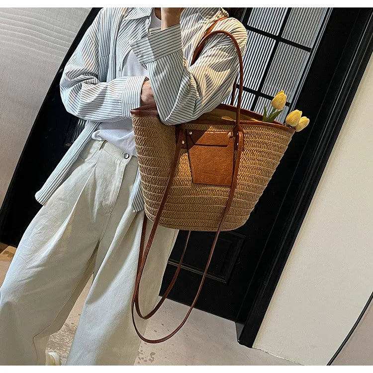 Sac tissé en paille – Fourre-tout plage été – Plusieurs coloris