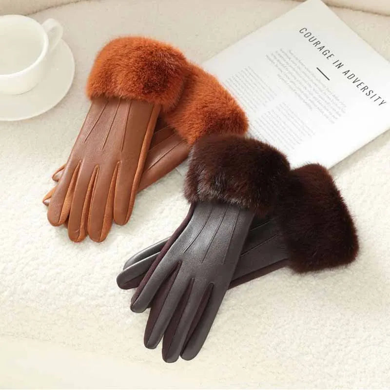 Gants Femme Hiver – Cuir PU & Bordure Fausse Fourrure Élégants - 6 coloris