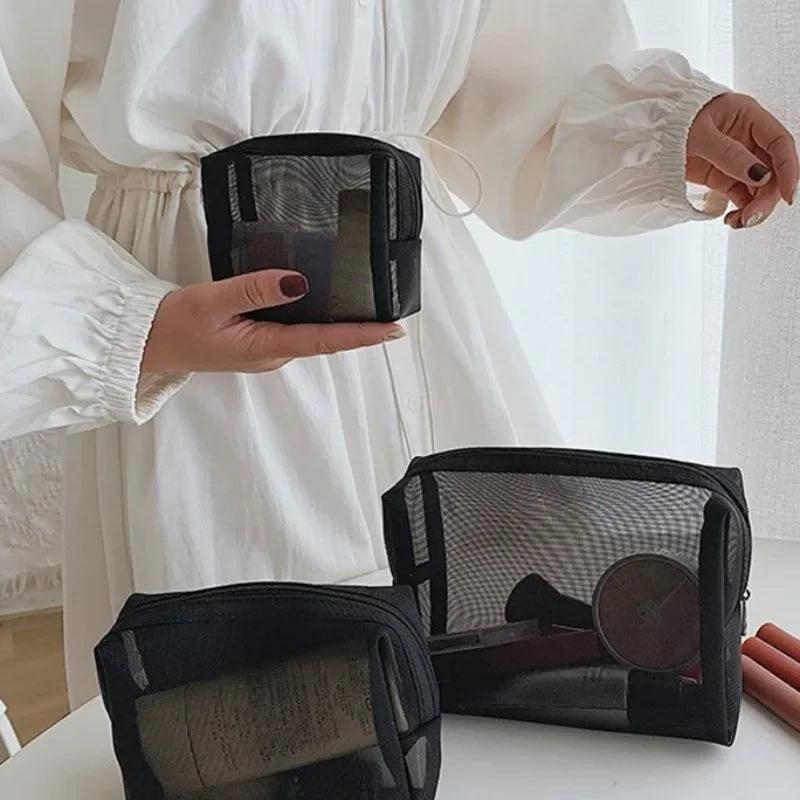 Sac à cosmétiques transparent en maille – Organisateur maquillage portable, 3 tailles