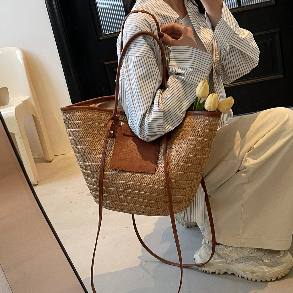 Sac tissé en paille – Fourre-tout plage été – Plusieurs coloris