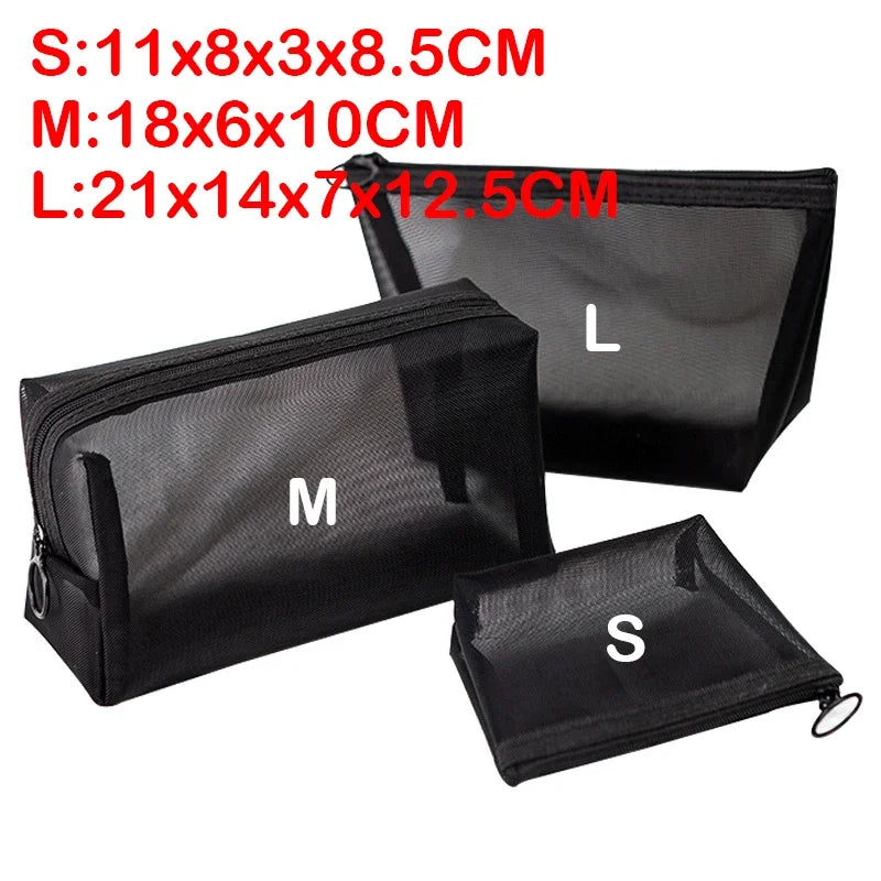 Sac à cosmétiques transparent en maille – Organisateur maquillage portable, 3 tailles