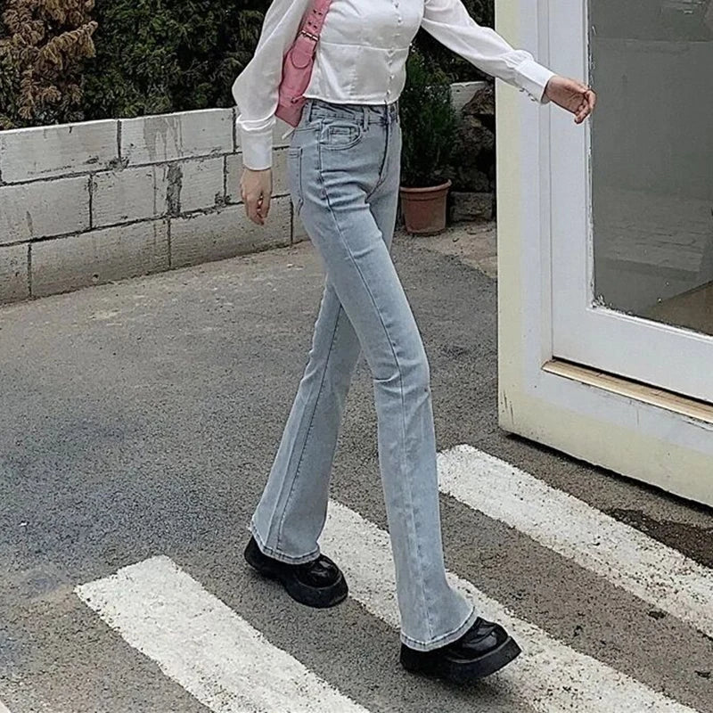 Jean flare vintage femme Taille haute, pattes d'eph, taille élastique