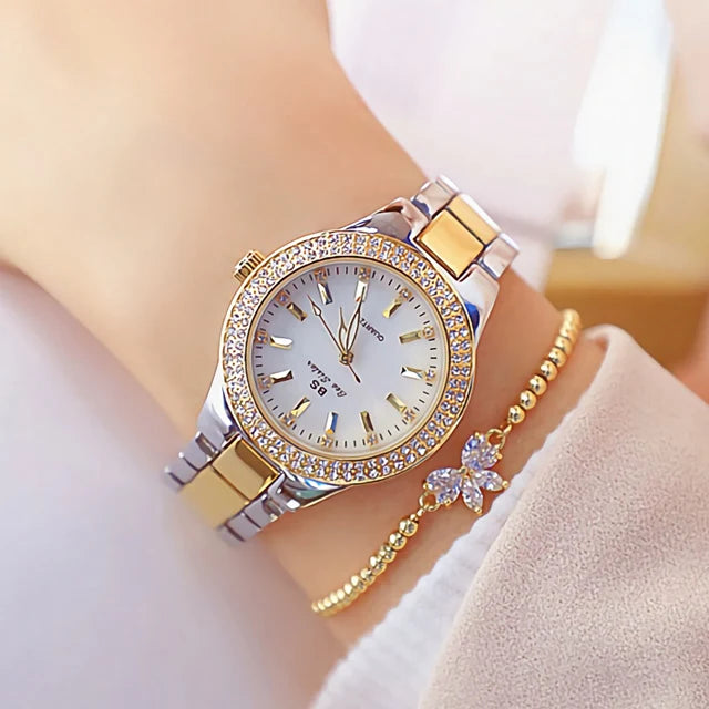 Montre femme  – Acier inoxydable, cristaux & diamants – Plusieurs coloris