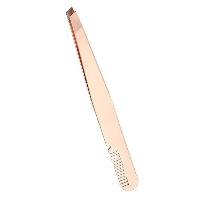 Pince à cils & sourcils en acier inoxydable – Pointe diagonale avec peigne, précision