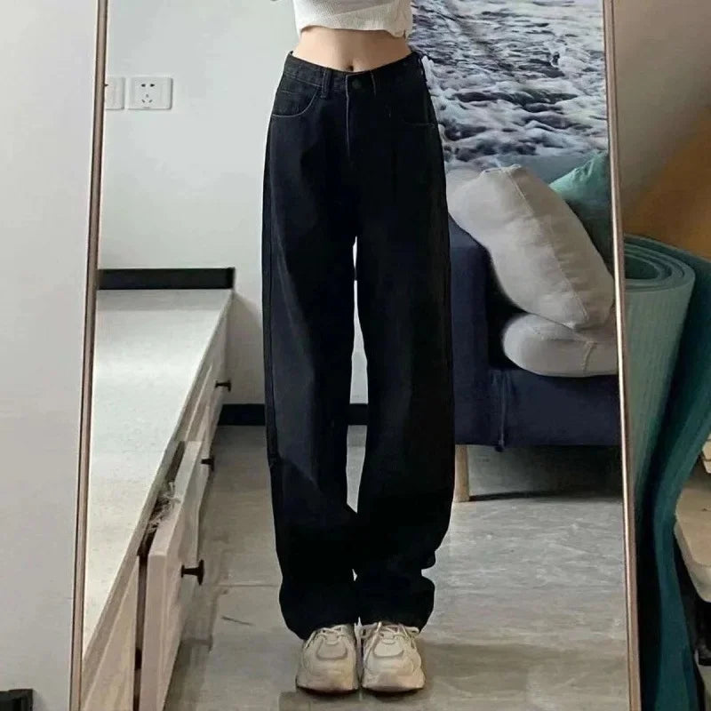 Jean vintage femme Taille haute, jambe large, coupe longue