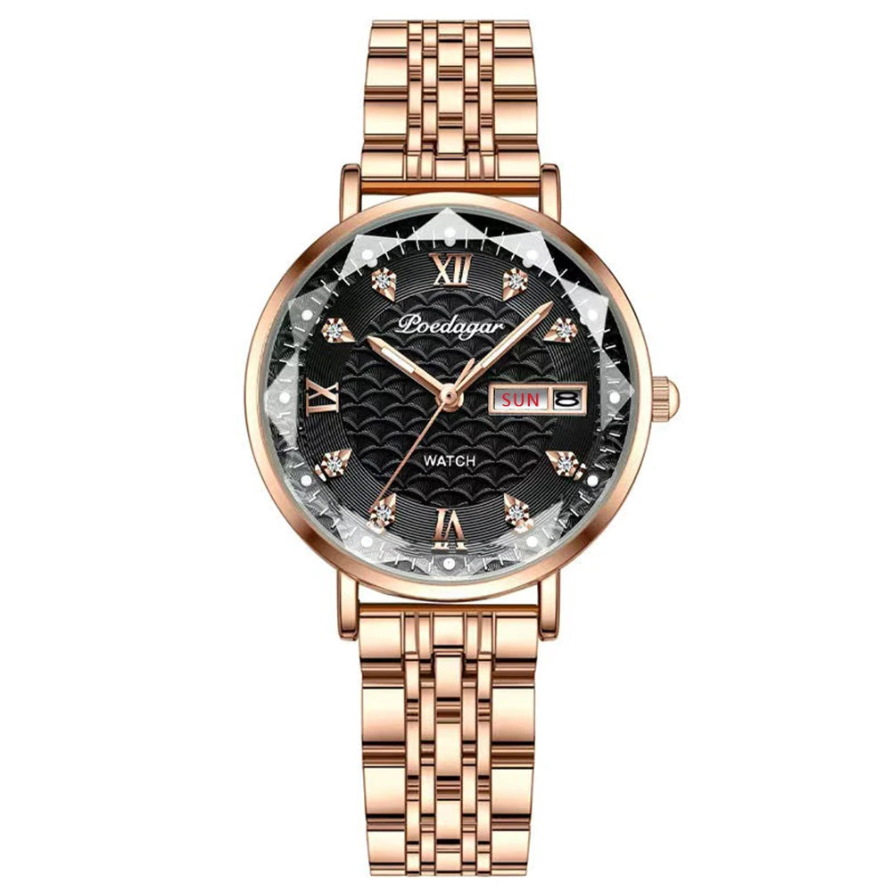 Montre femme  – Acier inoxydable, lumineuse, étanche – Plusieurs coloris