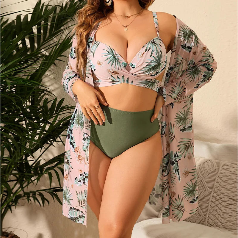 Bikini  3 Pièces Push-Up & Taille Haute – Grande Taille L à 5XL 2 coloris