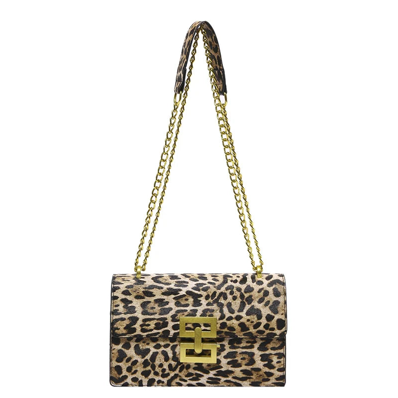 Pochette femme imprimé léopard – Cuir PU, chaîne décorative 3 coloris