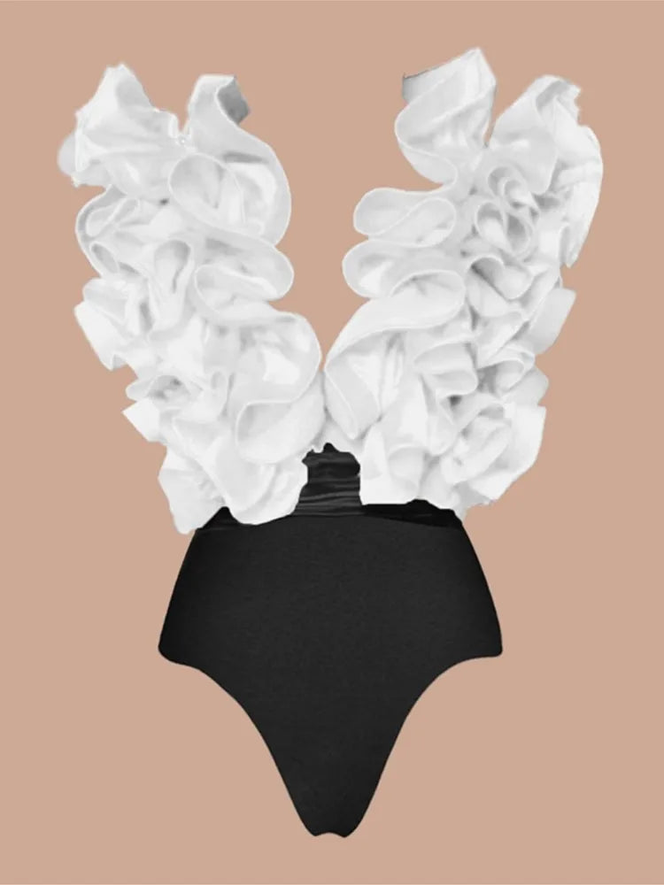 Bikini avec jupe pour femme, maillot de bain, imprimé épissure à volants, vêtements de plage, couvertures de bikini de vacances, tenues d'été, nouveau