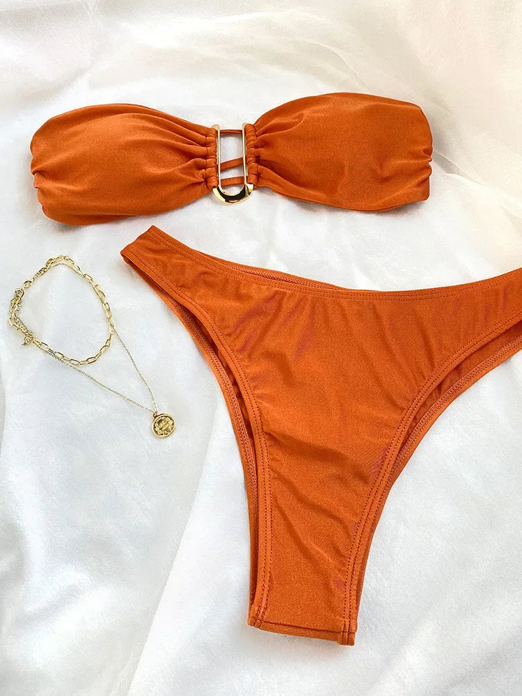 Bikini Deux Pièces Femme – Haut Bandeau & Bas Taille Haute