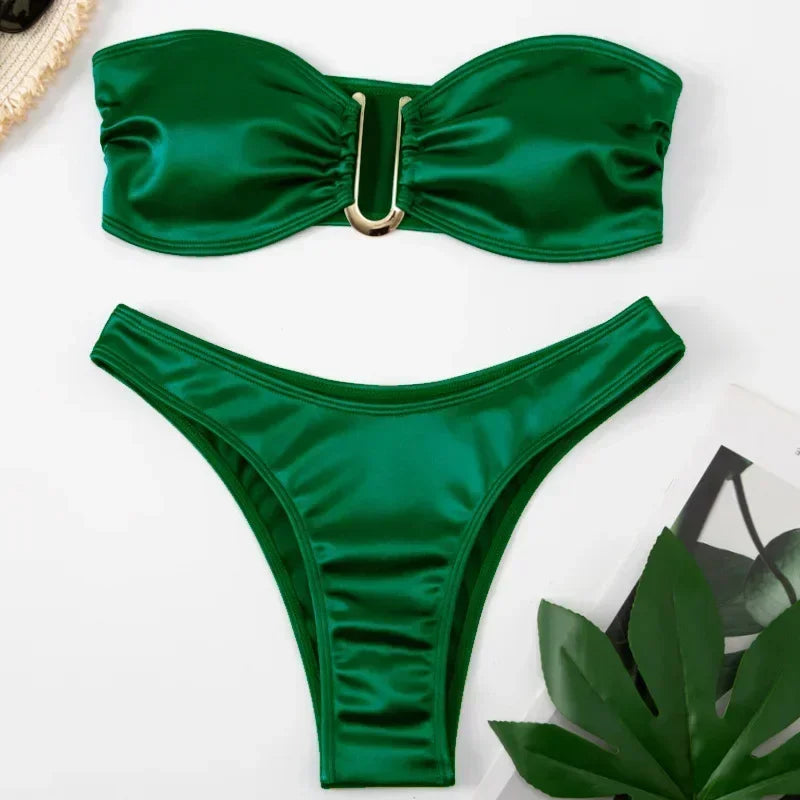 Bikini Deux Pièces Femme – Haut Bandeau & Bas Taille Haute