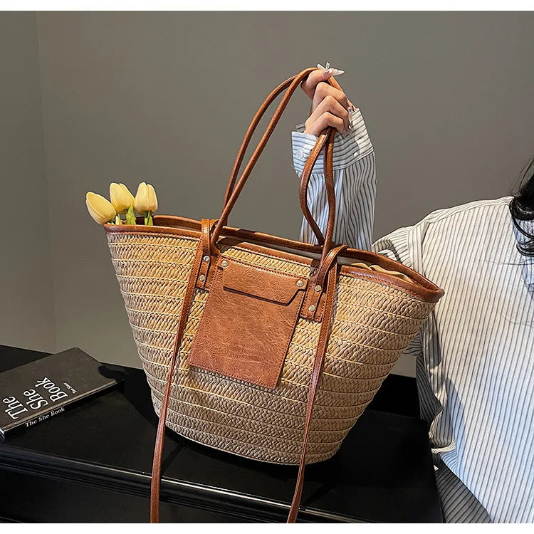 Sac tissé en paille – Fourre-tout plage été – Plusieurs coloris