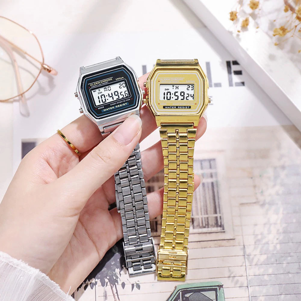 Montre digitale femme – Or & argent, acier inoxydable – Plusieurs coloris