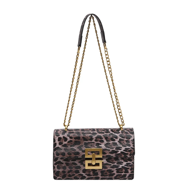 Pochette femme imprimé léopard – Cuir PU, chaîne décorative 3 coloris