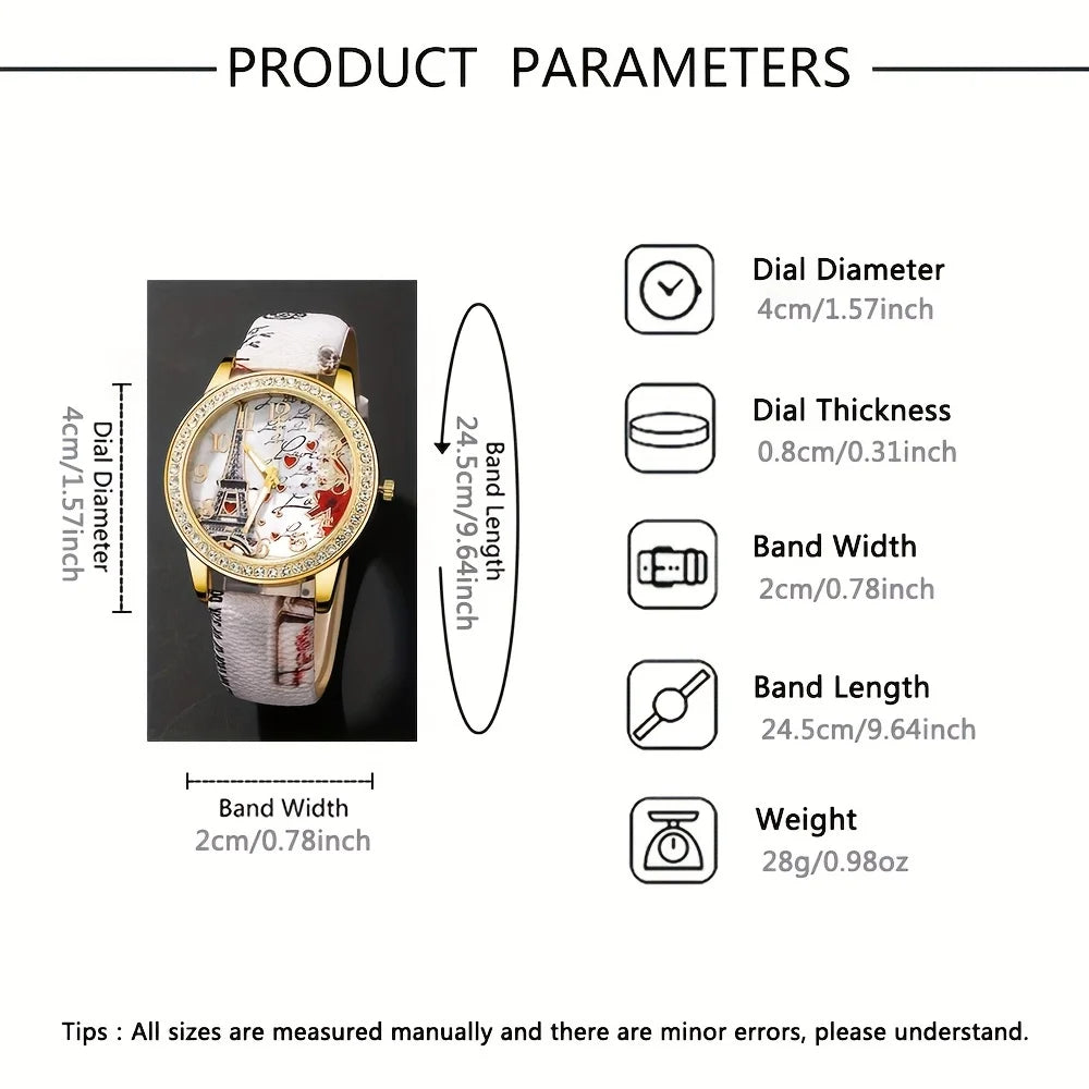 Coffret montre et bracelet perles femme – 5 pièces, quartz rétro