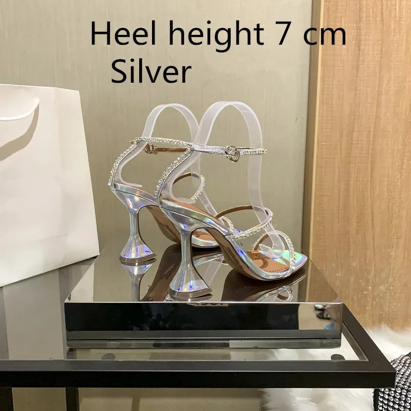 Sandales femme – Strass & chaîne, bout ouvert