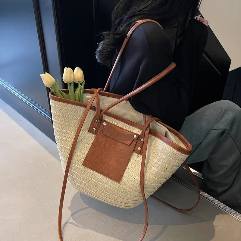 Sac tissé en paille – Fourre-tout plage été – Plusieurs coloris