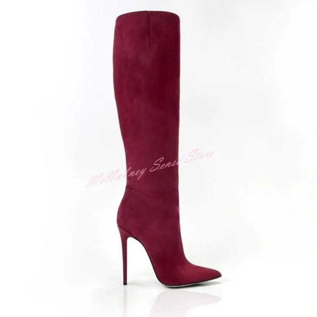 Bottes hautes femme cuir véritable – Bout pointu, talon aiguille, sans lacets 17 coloris
