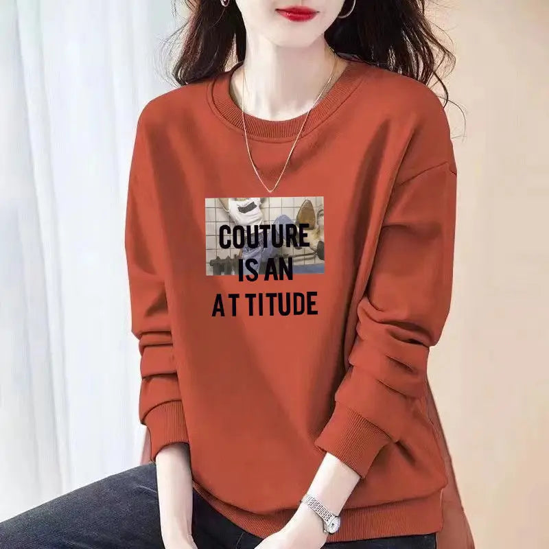 Sweat-shirt femme col rond  Imprimé lettrage, manches longues, style Harajuku emo