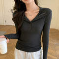 Sweat Femme Mi-Boutonné – Sous-Top Rayé, Manches Longues Automne/Hiver(Plusieurs coloris)