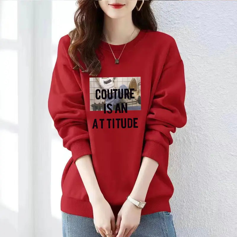 Sweat-shirt femme col rond  Imprimé lettrage, manches longues, style Harajuku emo