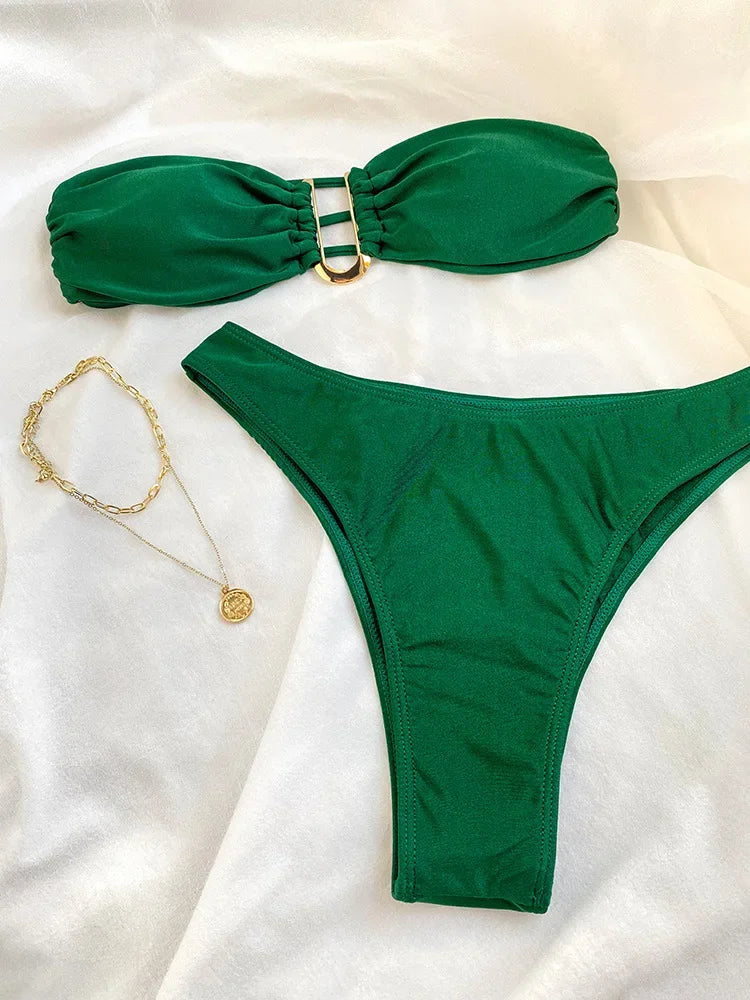 Bikini Deux Pièces Femme – Haut Bandeau & Bas Taille Haute