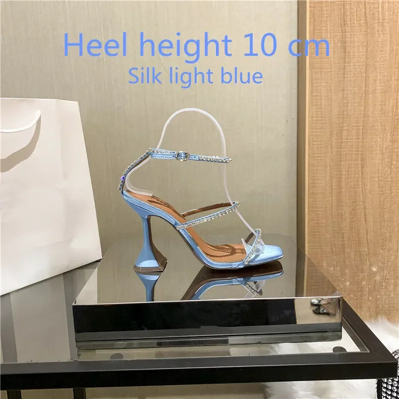 Sandales femme – Strass & chaîne, bout ouvert