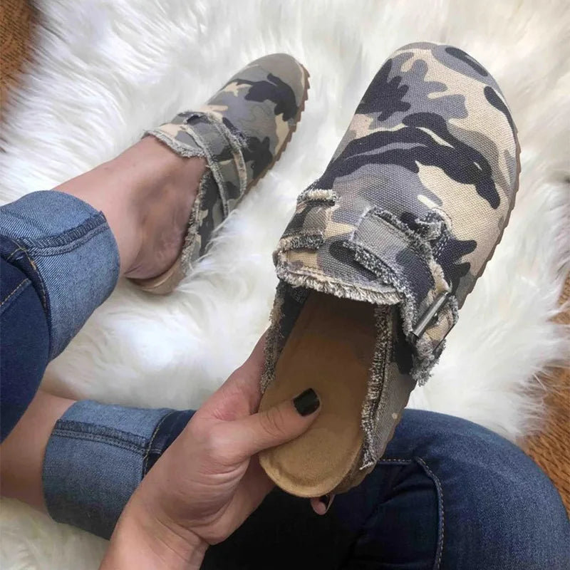 Sabots mules femme en toile – Semelle liège - 5 coloris