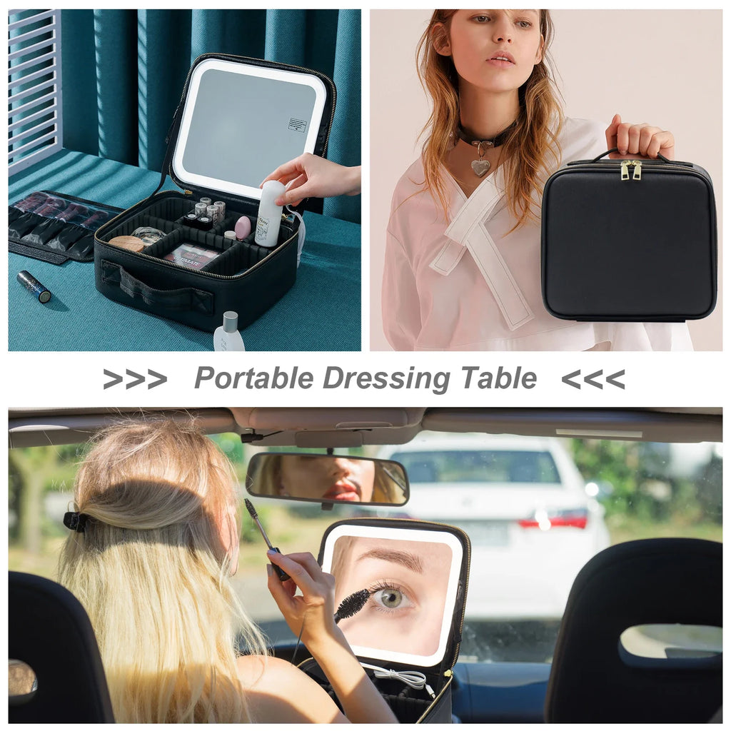 Trousse de maquillage voyage éclairée LED – Miroir intégré, rechargeable USB 10 coloris