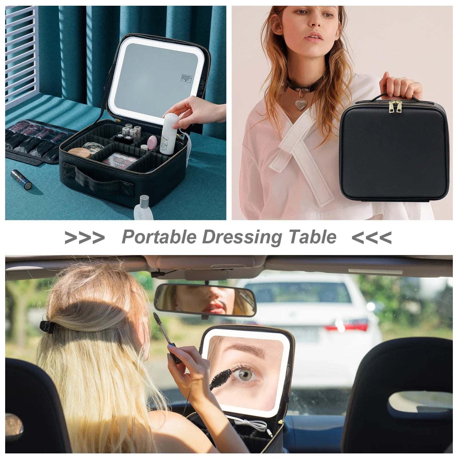 Trousse de maquillage voyage éclairée LED – Miroir intégré, rechargeable USB 10 coloris
