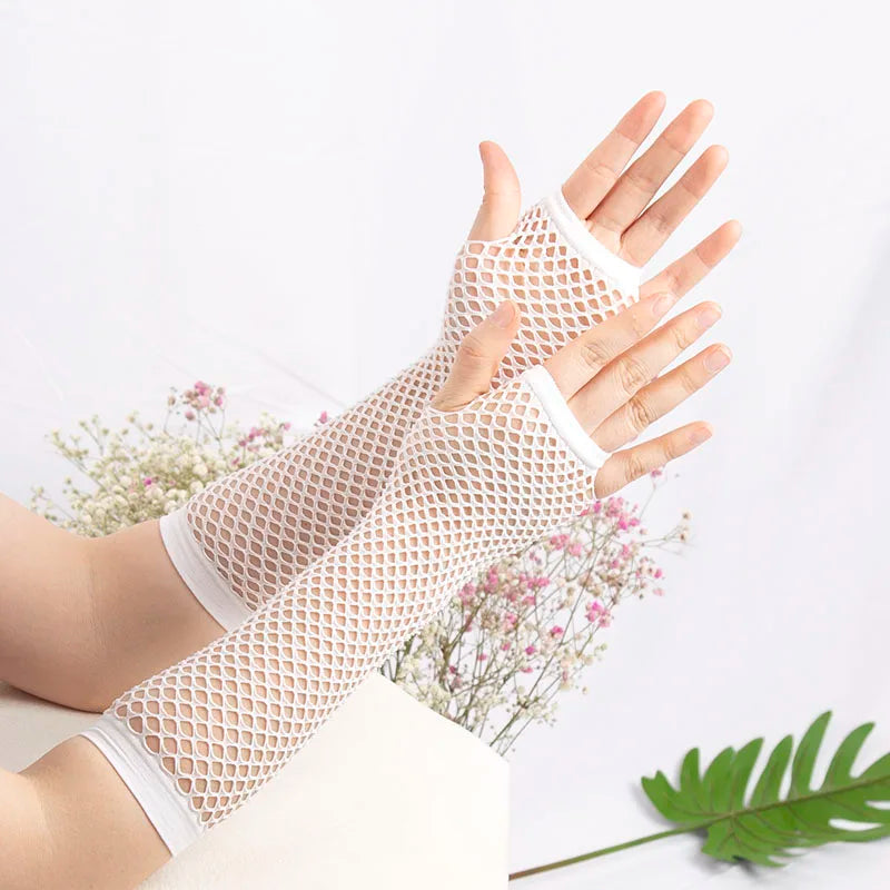 Gants résille longs sans doigts style Gothique 8 coloris