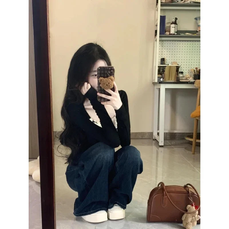 Jean vintage femme Taille haute, jambe large, coupe longue