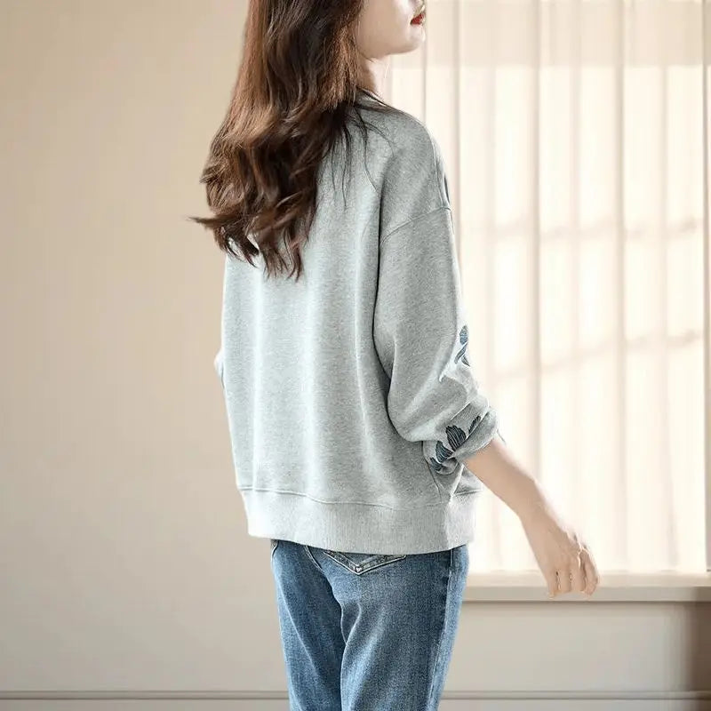 Sweat-Shirt Femme – Style Coréen, Petits Motifs Fleuris