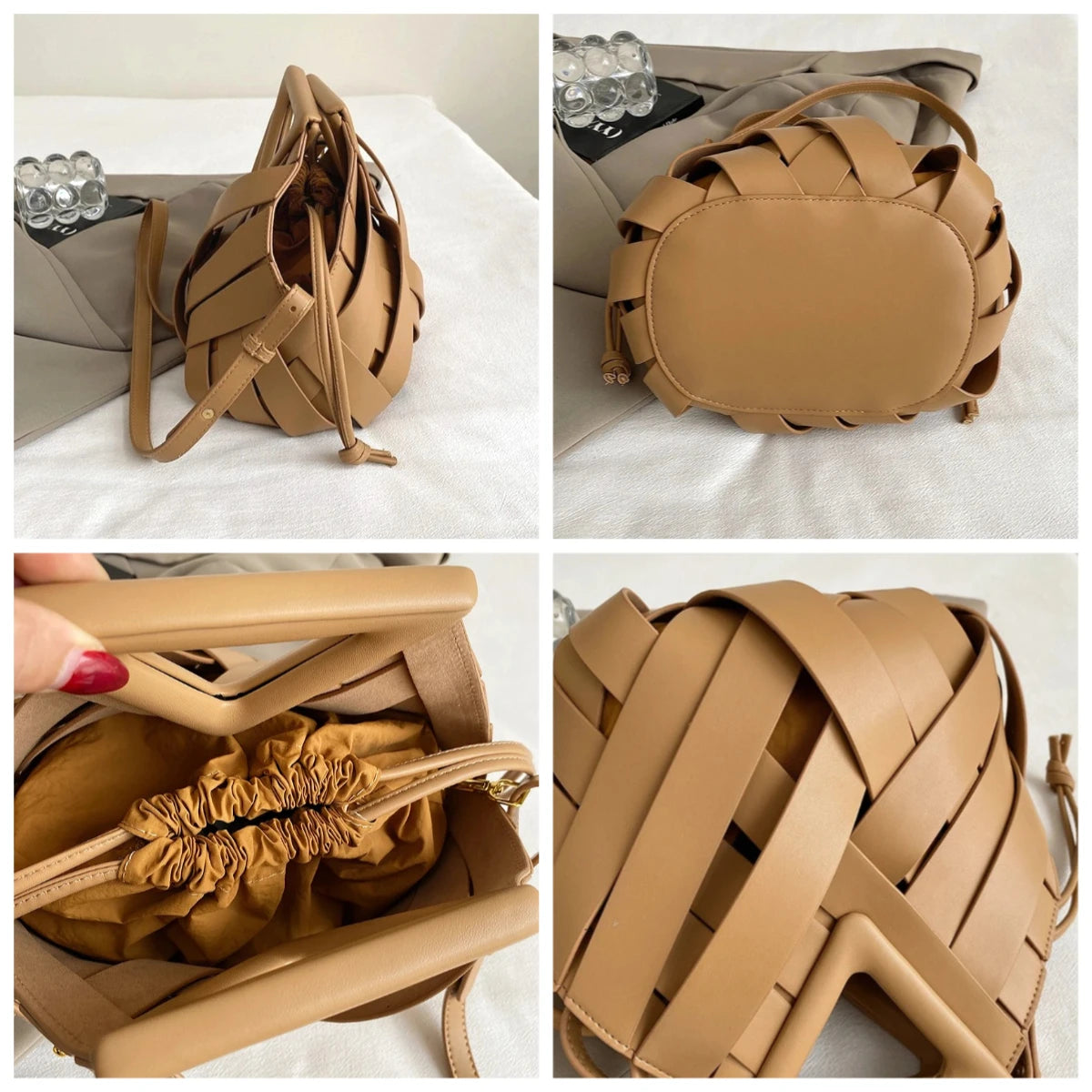Pochette tissée en PU – Sac tressé minimaliste – Plusieurs coloris