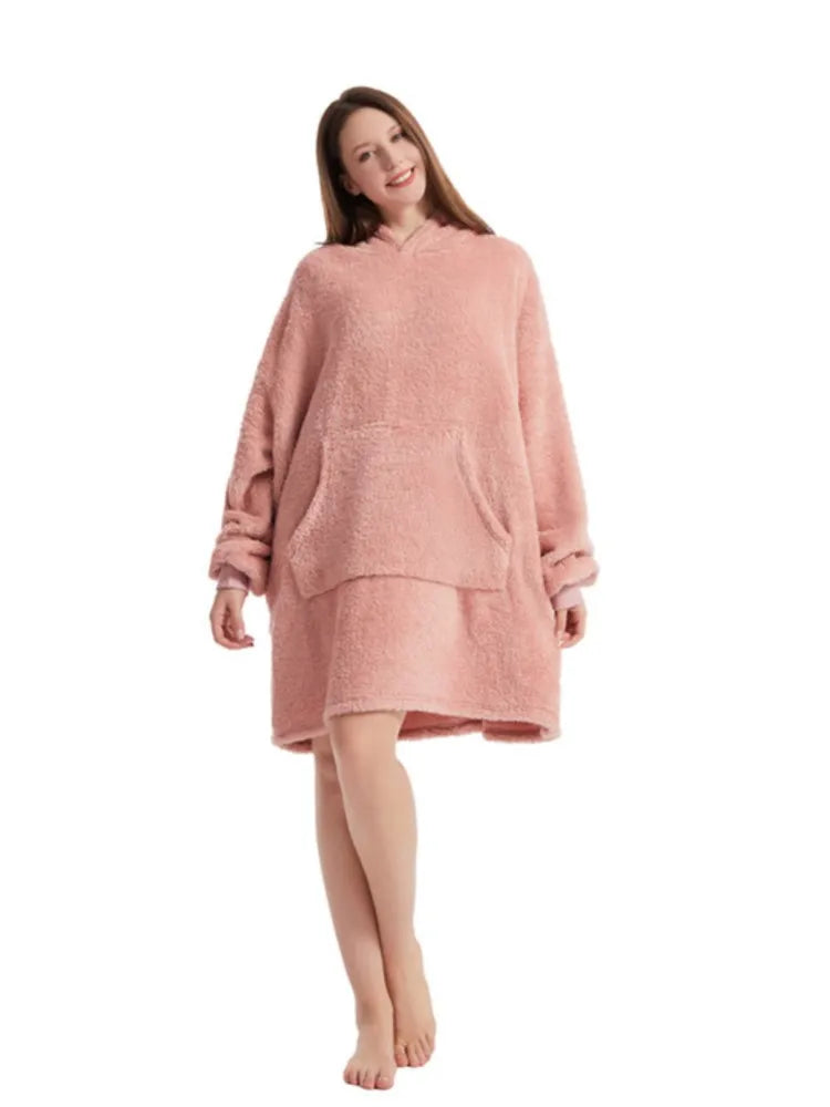 Pyjama sweat à capuche Manches longues avec poches, double face velours, coupe loose